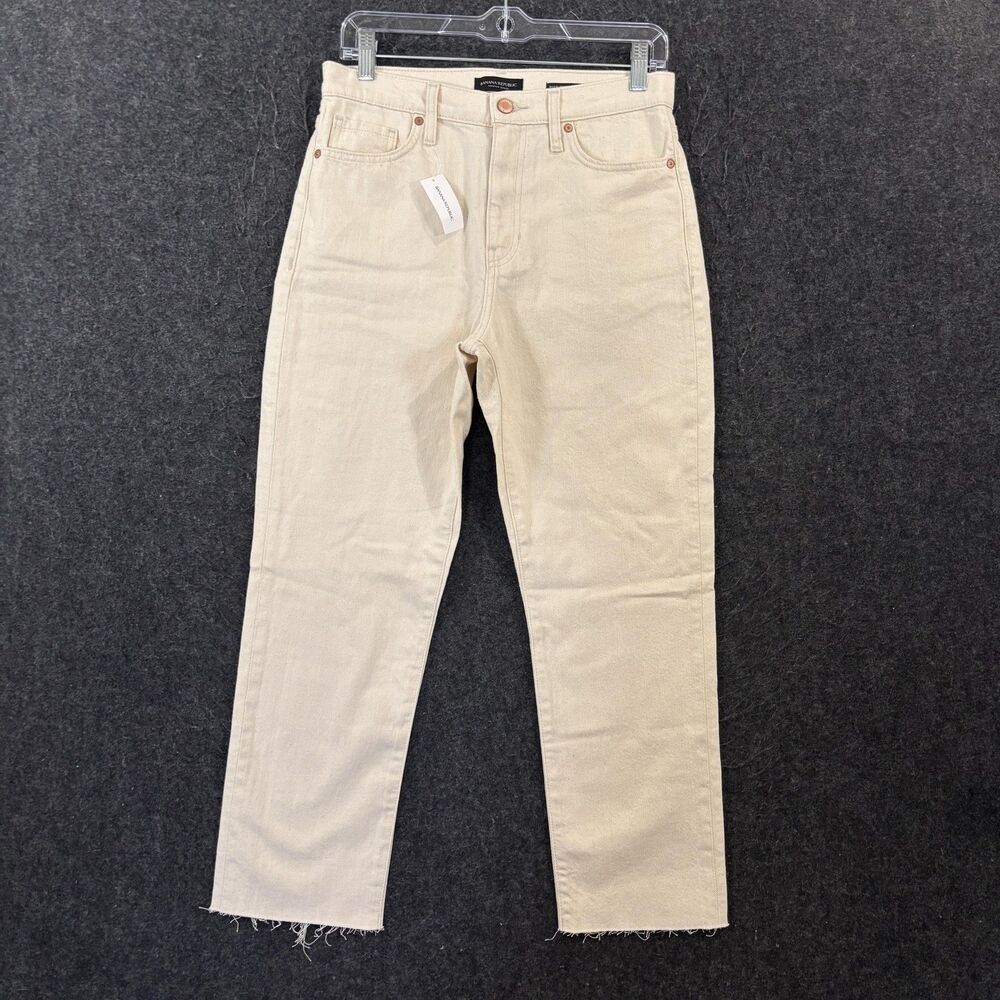 Banana Republic High-Rise Straight Ankle Jeans Women's 28 Short Ecru White Pants